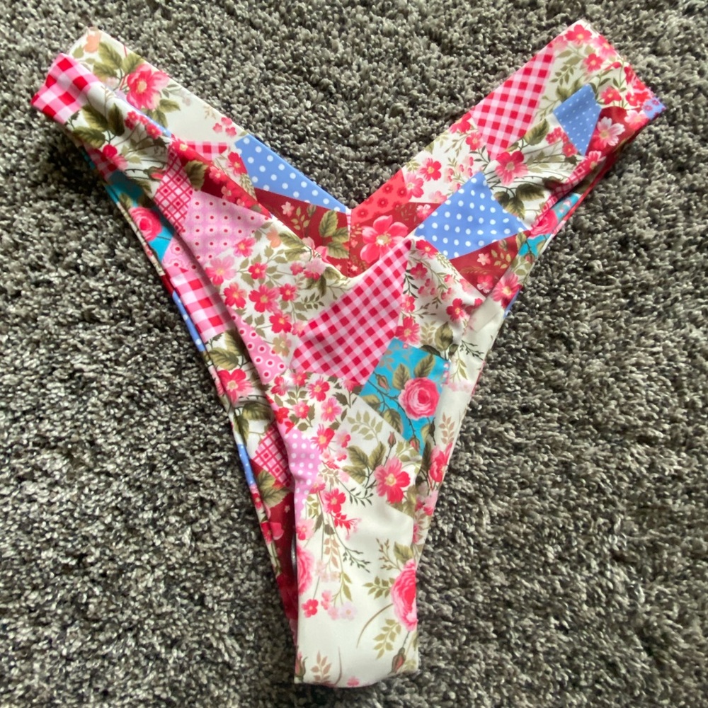 SHEIN floral patchwork high cut bikini bottom